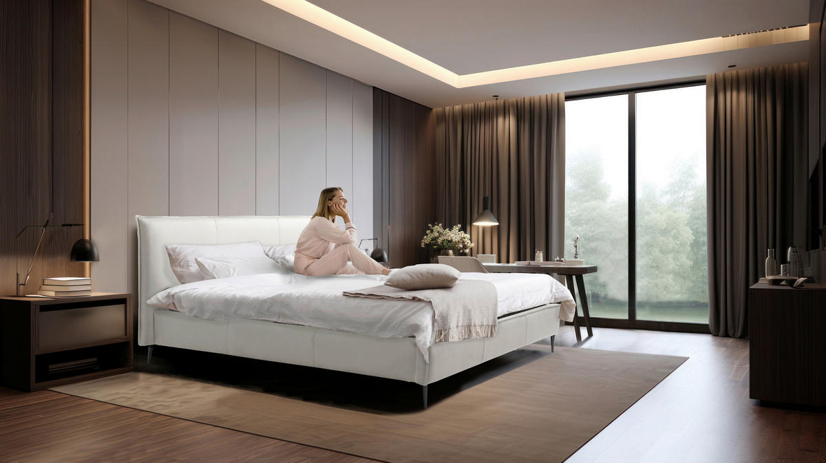 POLSTERBETT 160/200 cm,  in Weiß, gepolstertes Kopfteil, Lattenrost, Bettkasten,  - Schwarzchrom/Weiß, KONVENTIONELL, Leder/Holz (160/200cm) - Esposa