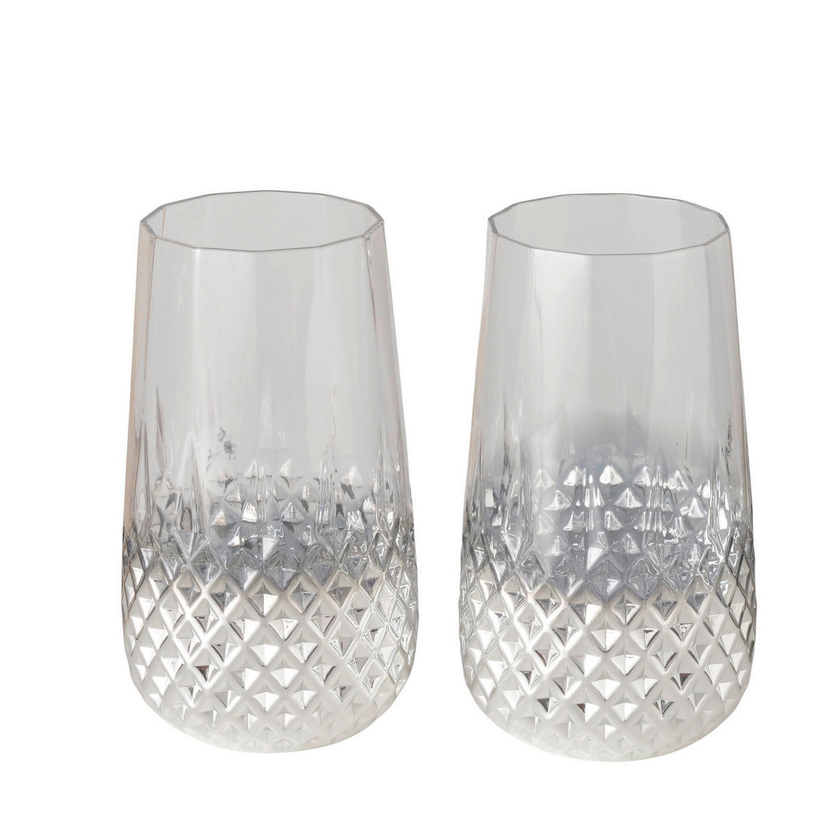 SADA SKLENIC 2 ks - barvy stříbra/průhledné, Basics, sklo (8,5/8,5/15cm)