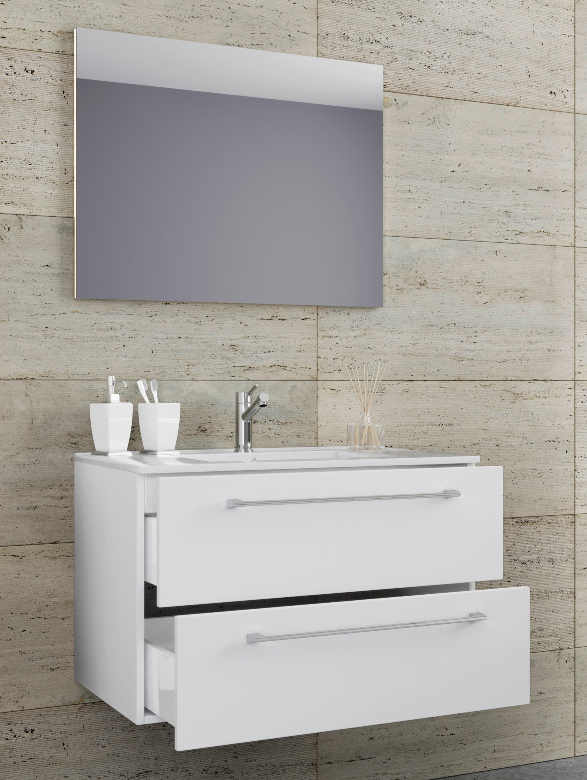 BADEZIMMER 3-teilig  in 60 cm  - Weiss/Alufarben, Modern, Keramik/Holzwerkstoff (60cm) - MID.YOU