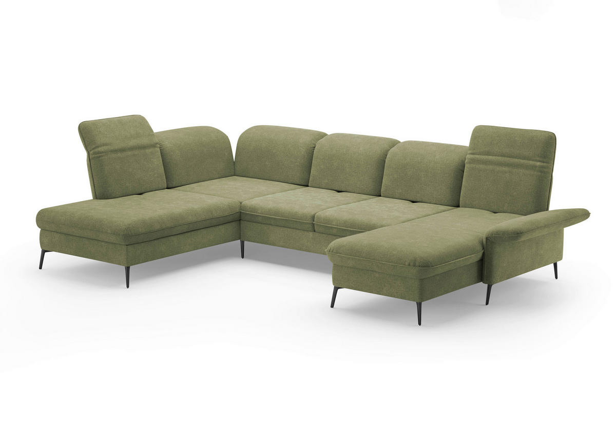 WOHNLANDSCHAFT in Flachgewebe Hellgrün  - Schwarz/Hellgrün, KONVENTIONELL, Textil/Metall (231/359/198cm) - Sit & More