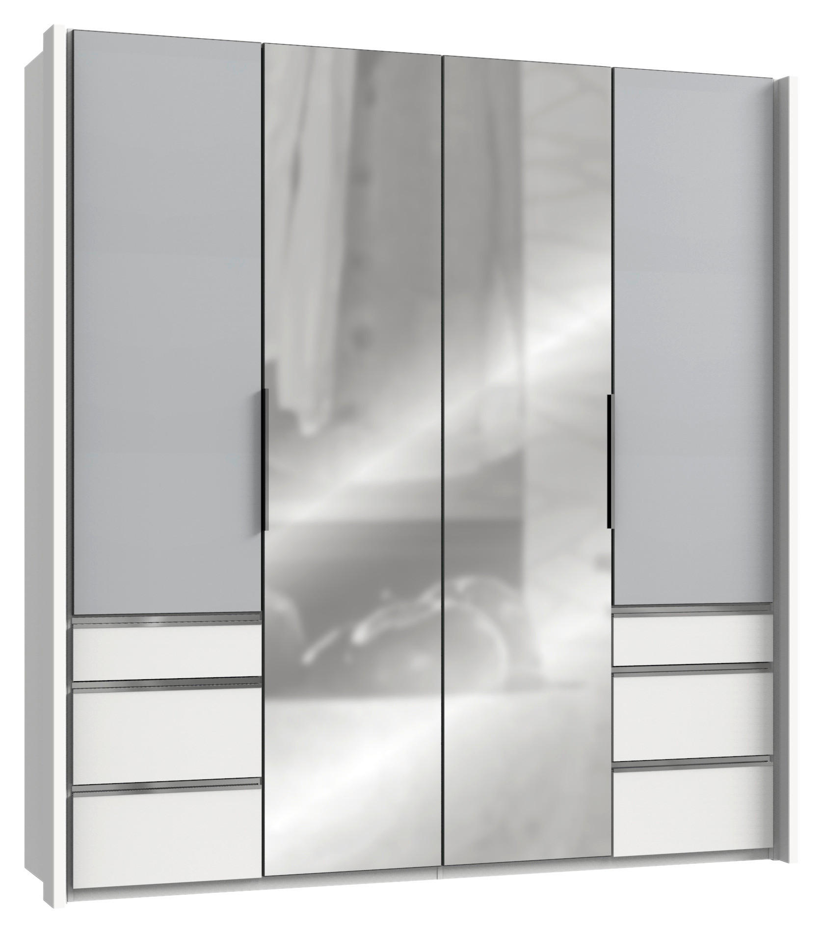 DREHTÜRENSCHRANK 4-türig Weiß, Hellgrau  - Chromfarben/Hellgrau, MODERN, Holzwerkstoff/Metall (200/216/58cm) - MID.YOU