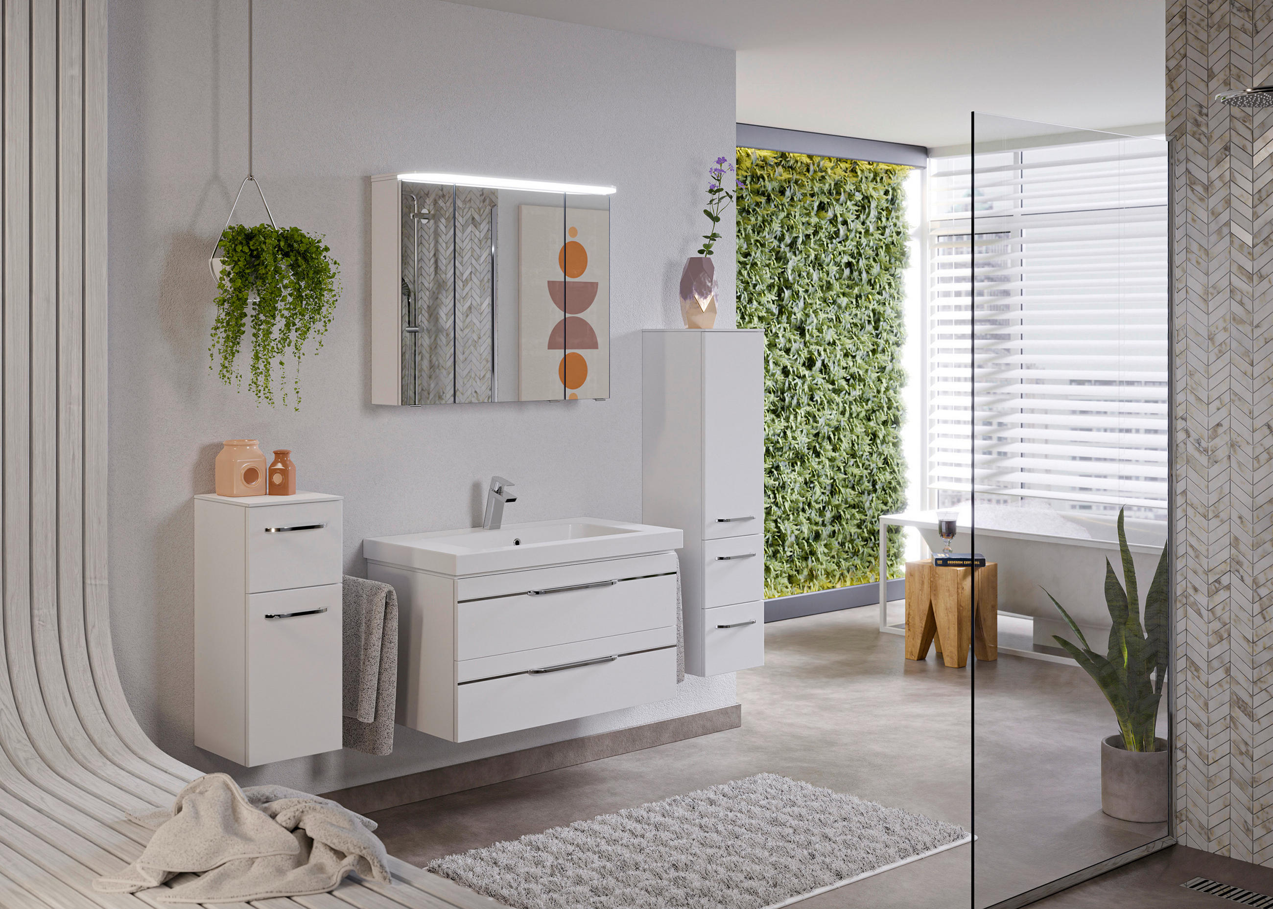 BADEZIMMER 5-teilig in 152 cm - Chromfarben/Weiß Hochglanz, KONVENTIONELL, Glas/Holzwerkstoff (152cm) - Pelipal