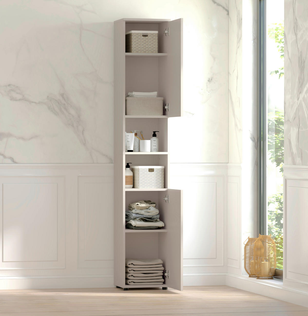 Dulap Înalt 35/195/30 cm  - cașmir/negru, Trend, metal/material pe bază de lemn (35/195/30cm) - Respekta