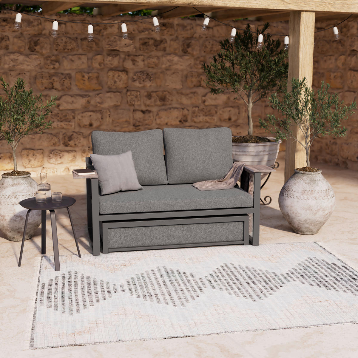 LOUNGEGARNITUR 2-teilig   155/65/74 cm Stahl  - Dunkelgrau/Anthrazit, MODERN, Kunststoff/Textil (155/65/74cm) - Ambia Garden