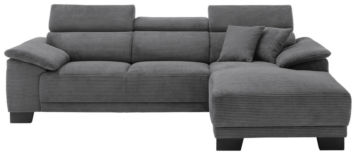 ECKSOFA in Cord Dunkelgrau  - Dunkelgrau/Schwarz, Design, Holz/Textil (270/174cm) - Pure Home Lifestyle