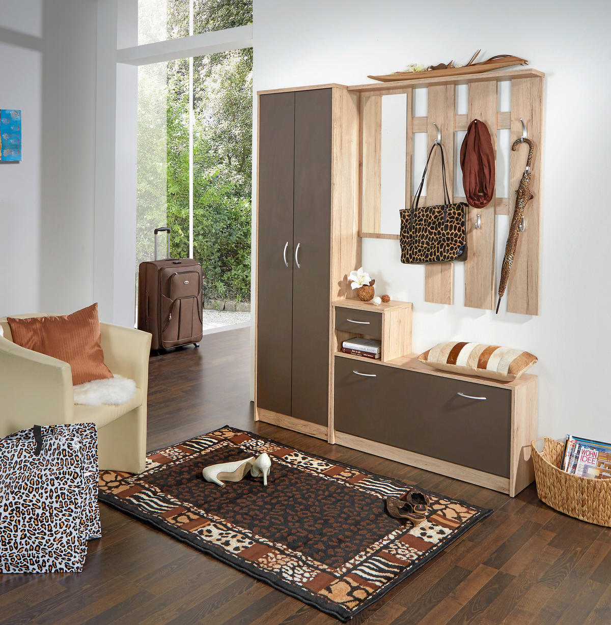 KLEIDERSCHRANK 55/190/26 cm,  in Braun, Eichefarben, 2-türig  - Eichefarben/Silberfarben, KONVENTIONELL, Holzwerkstoff/Kunststoff (55/190/26cm) - MID.YOU