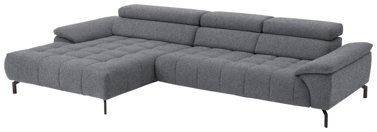 ECKSOFA in Chenille Grau  190/329 cm  - Schwarz/Grau, Design, Textil/Metall (190/329cm) - Beldomo Style