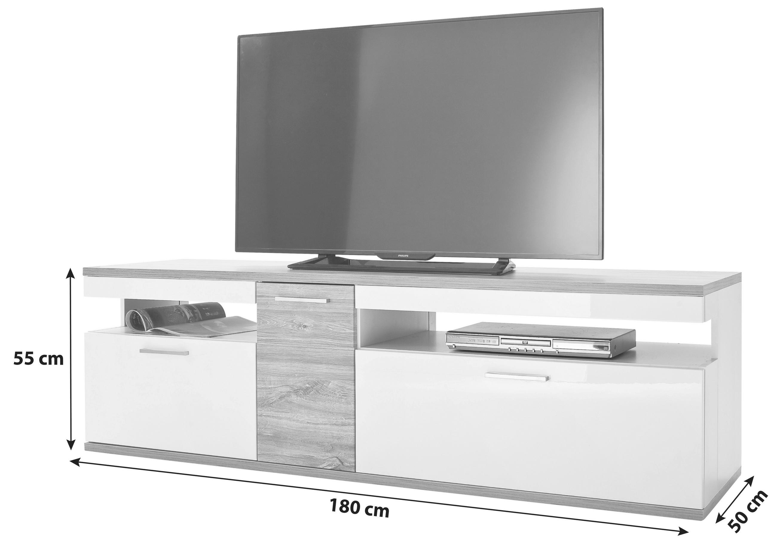 TV-ELEMENT Weiß, Eichefarben  - Eichefarben/Weiß, Design, Holzwerkstoff/Metall (180/55/50cm) - Livetastic