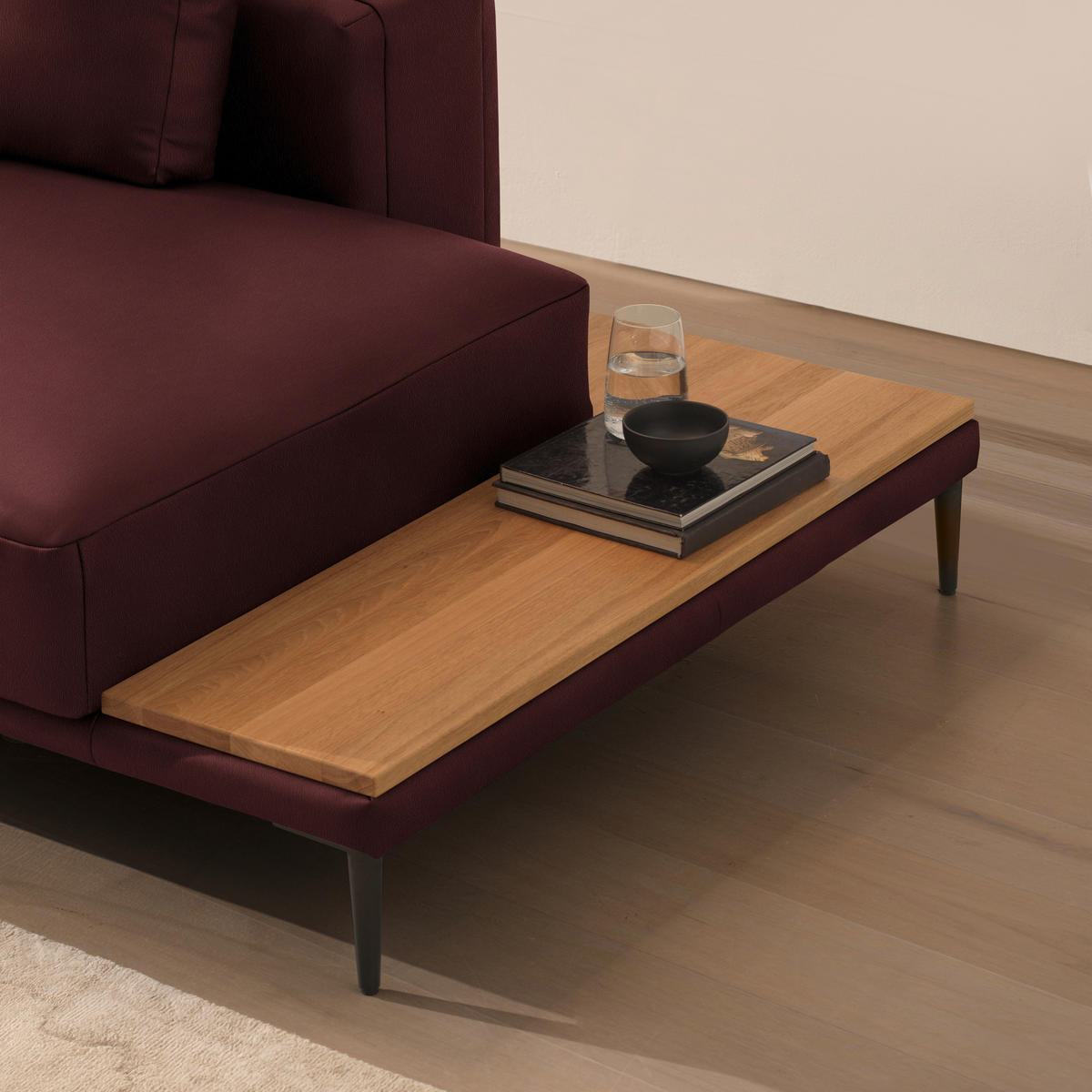 ECKSOFA Echtleder Bordeaux  - Bordeaux/Schwarz, Design, Leder/Metall (201/304cm) - Belluti