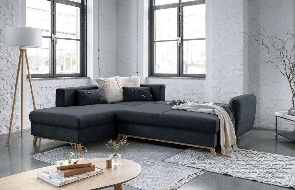 ECKSOFA Dunkelgrau Chenille  - Dunkelgrau/Naturfarben, Holz/Textil (202/242cm) - MID.YOU