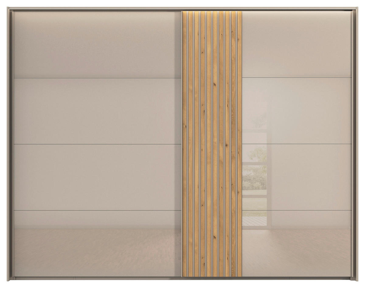 SCHWEBETÜRENSCHRANK  in Eichefarben, Fango  - Fango/Eichefarben, Design, Glas/Holzwerkstoff (262/223/68cm) - Novel