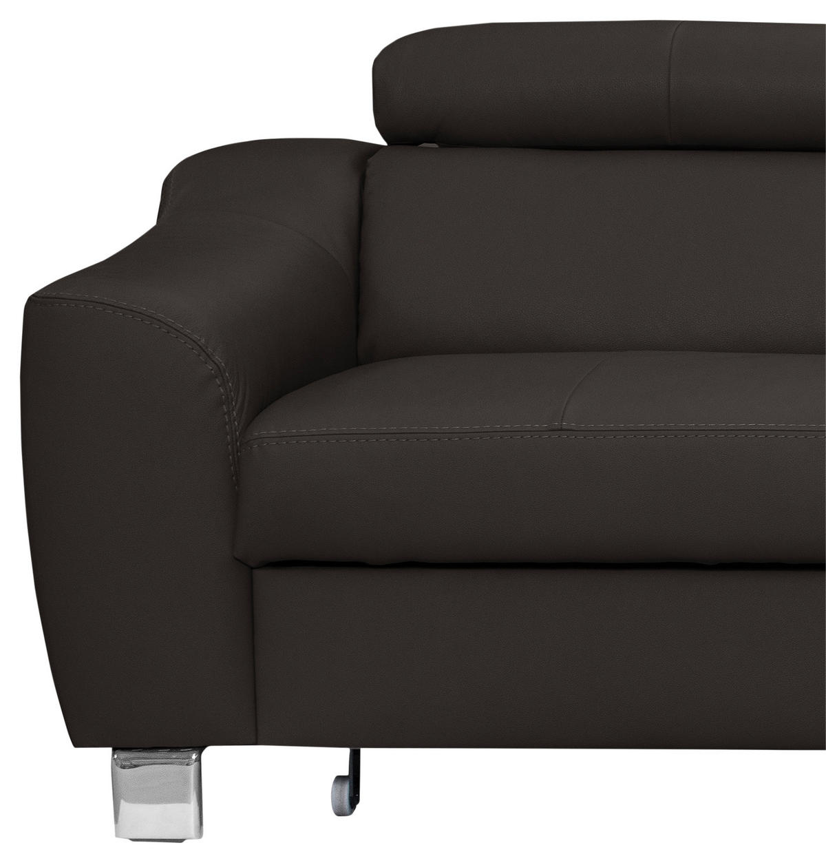 ECKSOFA Dunkelbraun Echtleder Lederlook  - Chromfarben/Dunkelbraun, Design, Leder/Textil (245/208cm) - Livetastic