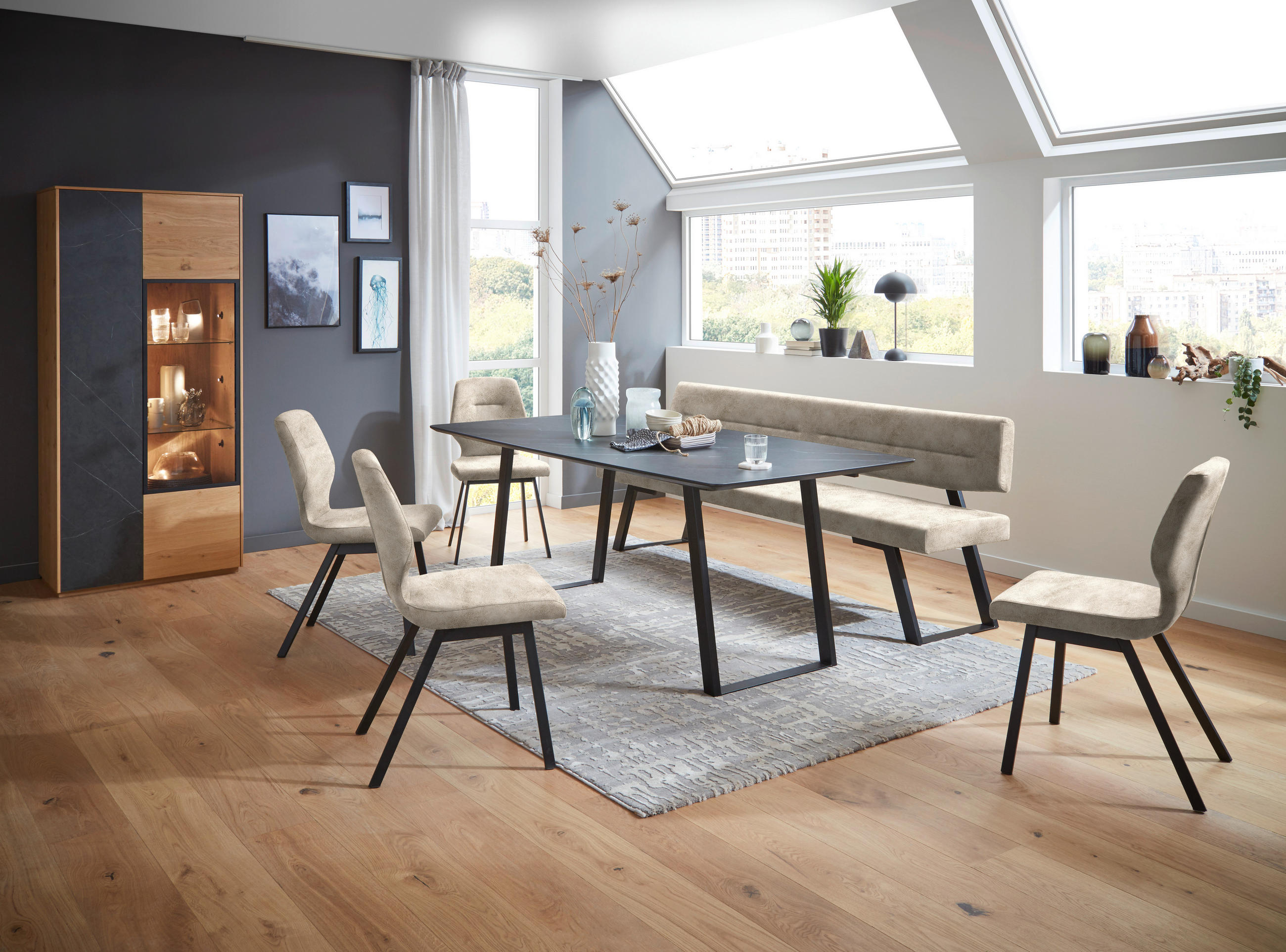 SITZBANK 130/85/58 cm  in Naturfarben  - Schwarz/Naturfarben, Design, Textil/Metall (130/85/58cm) - Dieter Knoll