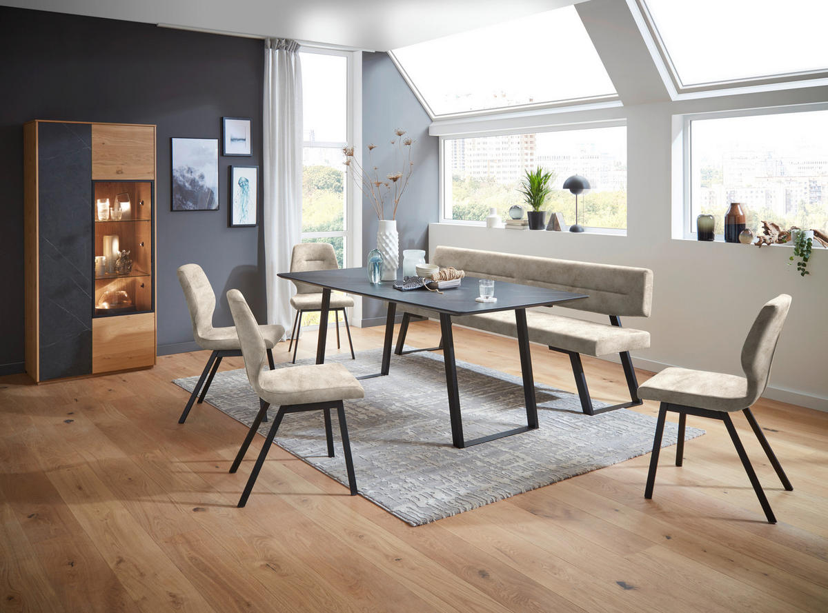 SITZBANK 180/85/58 cm  in Naturfarben  - Schwarz/Naturfarben, Design, Textil/Metall (180/85/58cm) - Dieter Knoll