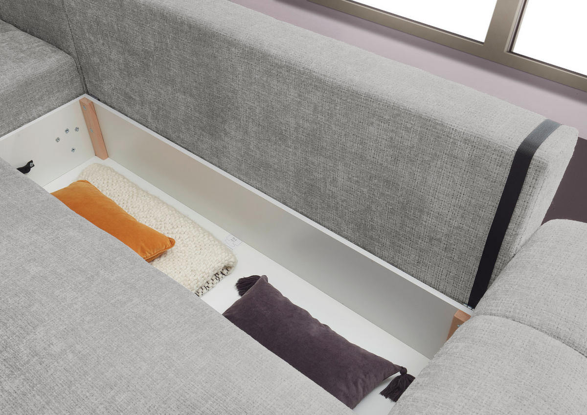 HÖRNBÄDDSOFFA 3-sits i chenille silver  - silver/svart, Basics, textil/plast (321/184cm) - Livetastic