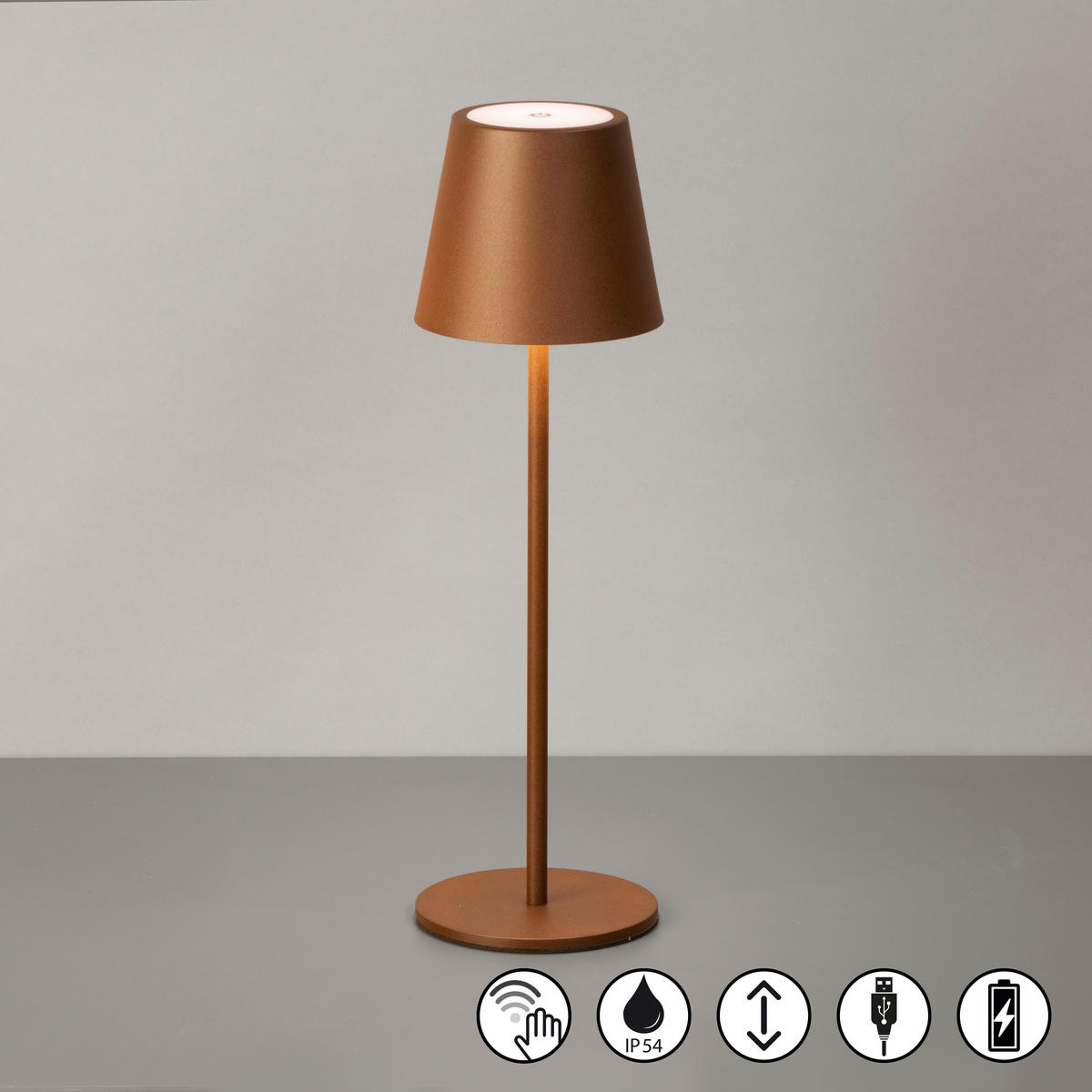 AKKU-TISCHLEUCHTE Viletto 11/36,5 cm   - Rostfarben, KONVENTIONELL, Metall (11/36,5cm)