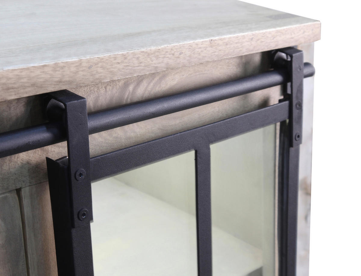 VITRINE  in Hartholz Mangoholz Schwarz, Graubraun  - Graubraun/Schwarz, LIFESTYLE, Glas/Holz (90/135/42cm) - Landscape