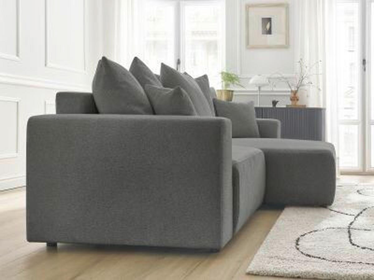 ECKSOFA Ottomane rechts  ATILLA Dunkelgrau Flachgewebe  - Dunkelgrau/Schwarz, MODERN, Kunststoff/Textil (244/149cm)