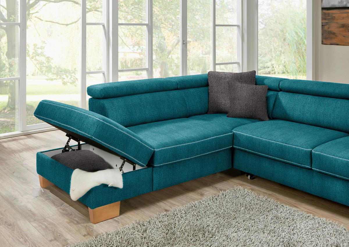 ECKSOFA  in Mikrofaser Petrol  273/226 cm  - Eichefarben/Beige, Natur, Holz/Textil (273/226cm) - Beldomo System