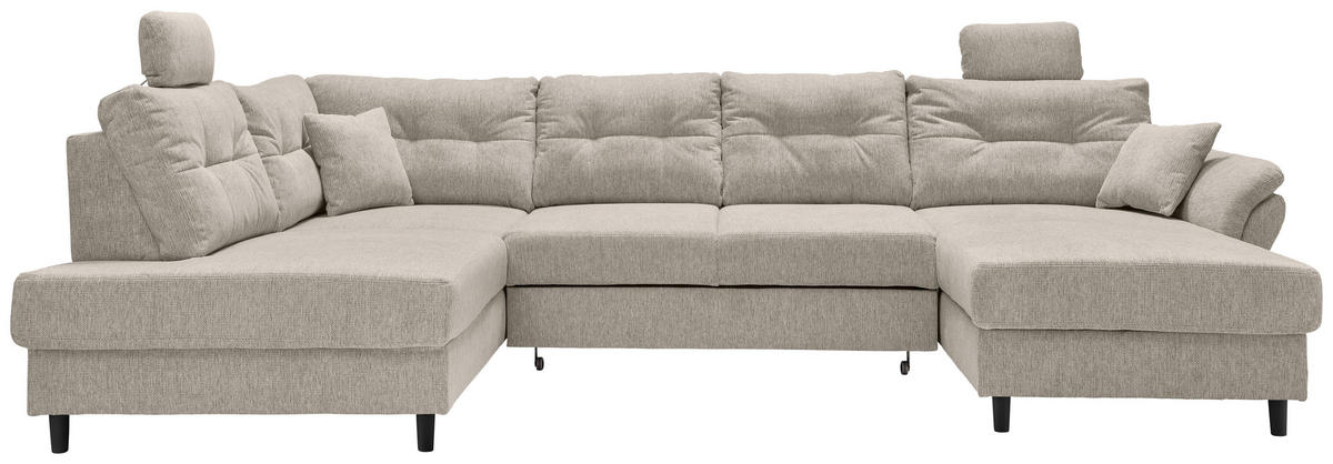 WOHNLANDSCHAFT  in Chenille Beige  - Beige/Schwarz, MODERN, Holz/Textil (206/338/176cm) - Livetastic