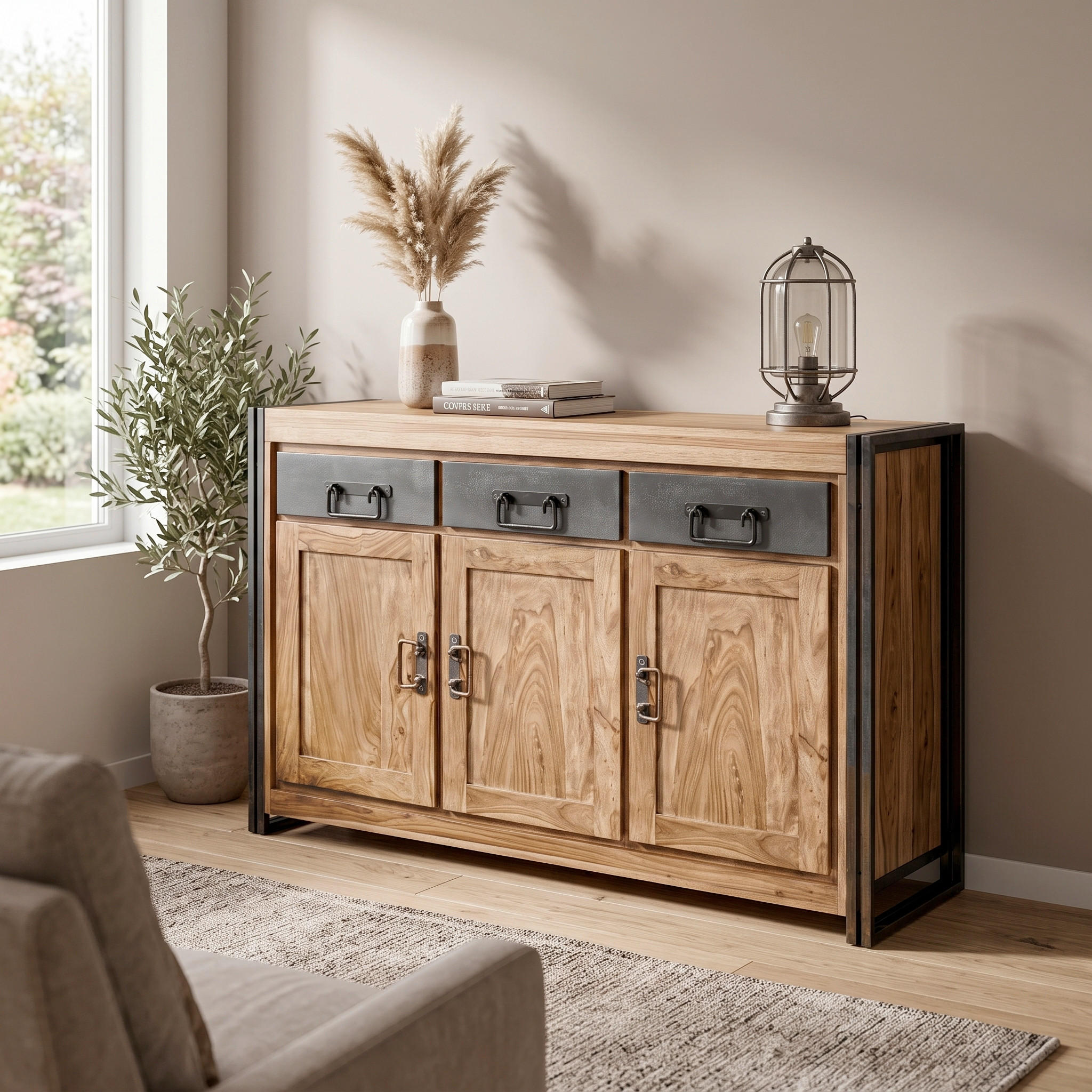 SIDEBOARD 140/90/40 cm  - Schwarz/Naturfarben, Design, Holz/Metall (140/90/40cm) - MID.YOU