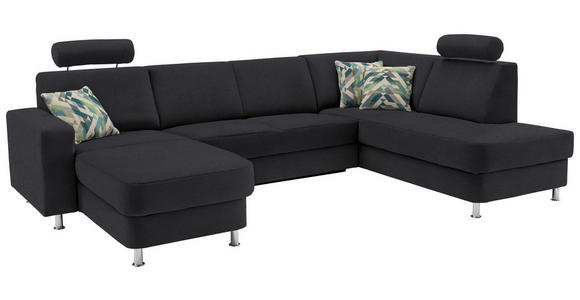 WOHNLANDSCHAFT  in Chenille Dunkelgrau  - Chromfarben/Dunkelgrau, Design, Kunststoff/Textil (165/301/198cm) - Xora