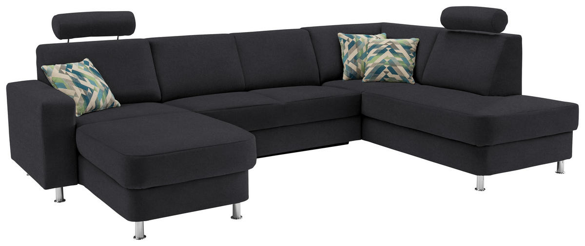 WOHNLANDSCHAFT in Chenille Dunkelgrau  - Chromfarben/Dunkelgrau, Design, Kunststoff/Textil (165/301/198cm) - Xora