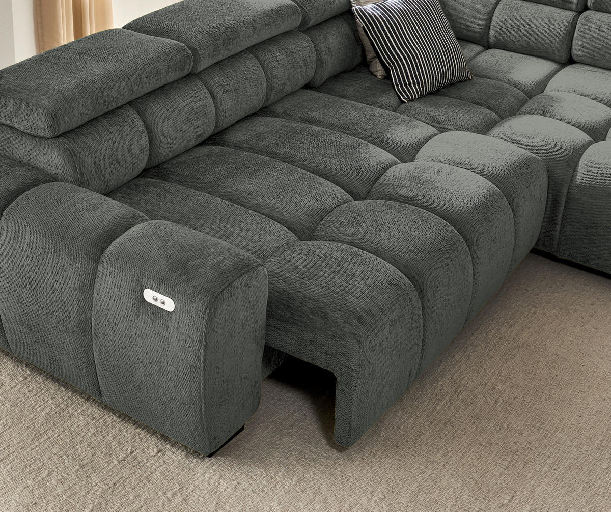 ECKSOFA inkl. Funktionen Blau, Braun Webstoff  - Blau/Schwarz, MODERN, Kunststoff/Textil (297/205cm) - Welnova