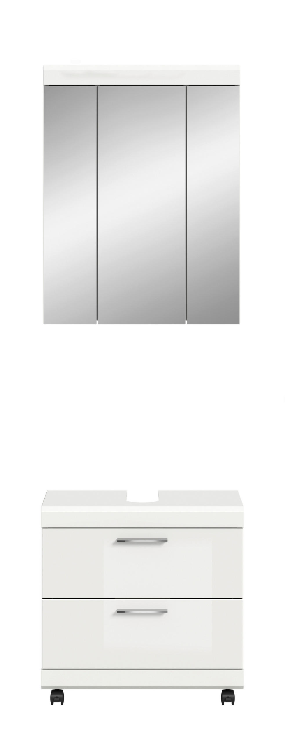 BADEZIMMER 2-teilig  in 60 cm  - Weiß Hochglanz/Silberfarben, Trend, Glas/Holzwerkstoff (60cm) - MID.YOU