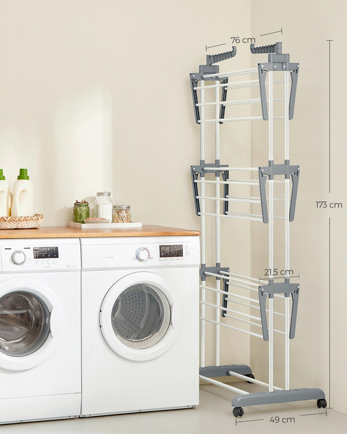 WÄSCHETROCKNER  - Weiß/Grau, Basics, Kunststoff/Metall (76/173/49cm)