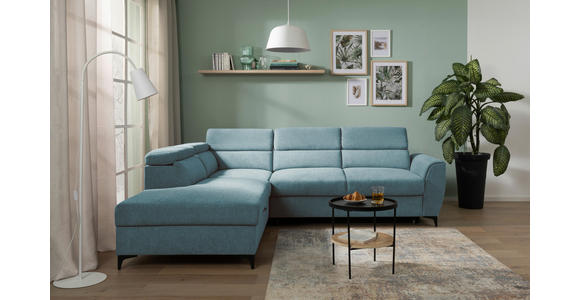 ECKSOFA Petrol Velours Bettkasten, Schlaffunktion, Rücken echt, Kopfteilverstellung, Liegefläche im Originalstoff  - Petrol/Schwarz, KONVENTIONELL, Textil/Metall (217/255cm) - Carryhome