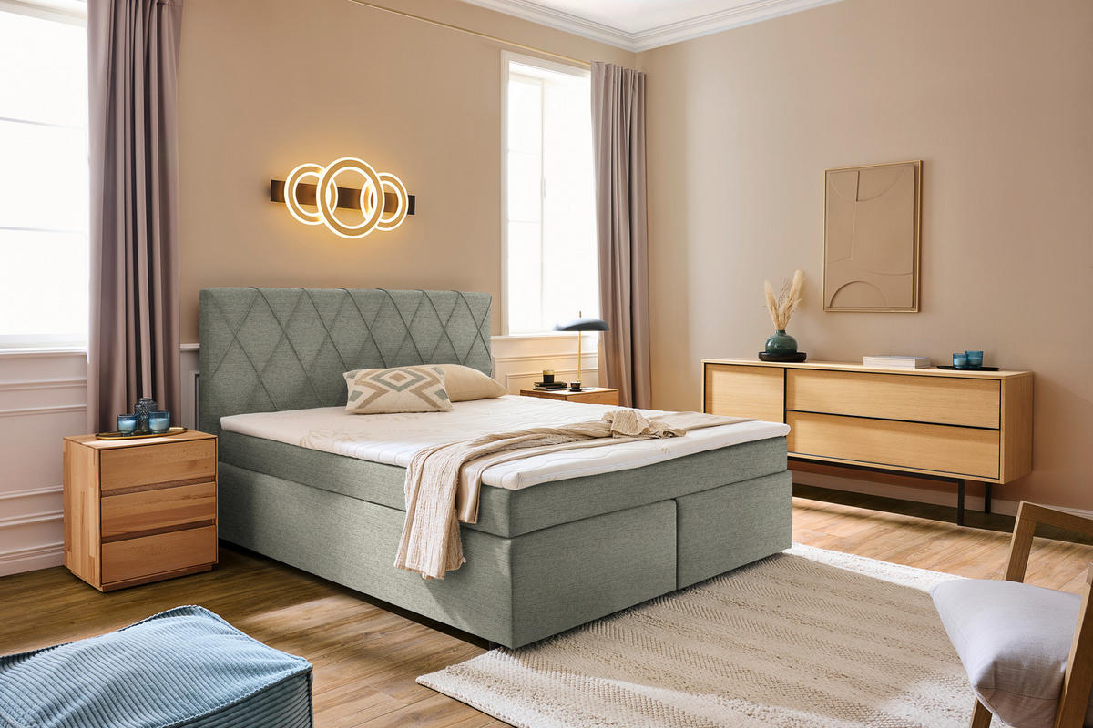 BOXSPRINGBETT 180/200 cm  in Greige  - Greige/Schwarz, Design, Kunststoff/Textil (180/200cm) - Xora