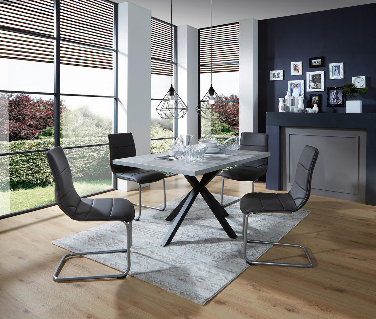 ESSTISCH rechteckig Grau, Schwarz  - Schwarz/Grau, MODERN, Holzwerkstoff/Metall (140/90/76cm) - MID.YOU