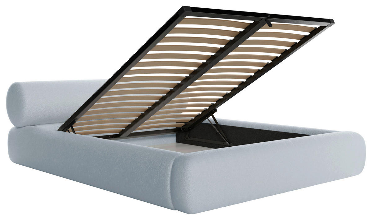 POLSTERBETT 160/200 cm,  in Hellgrau, Lattenrost, Bettkasten,  - Hellgrau/Schwarz, Design, Holz/Textil (160/200cm) - Chameo
