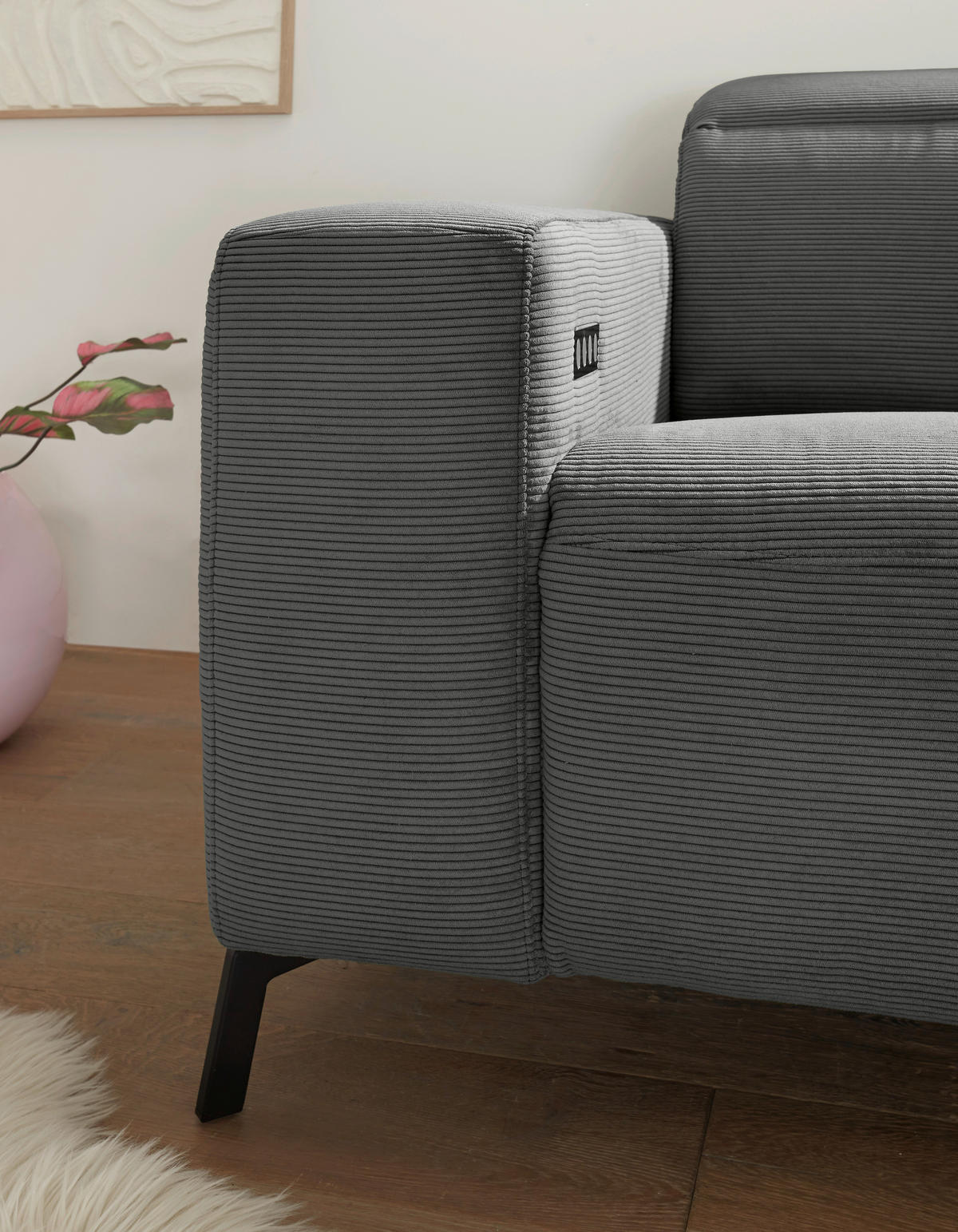 ECKSOFA in Feincord Anthrazit  - Anthrazit/Schwarz, Design, Textil/Metall (294/172-177cm) - Pure Home Lifestyle