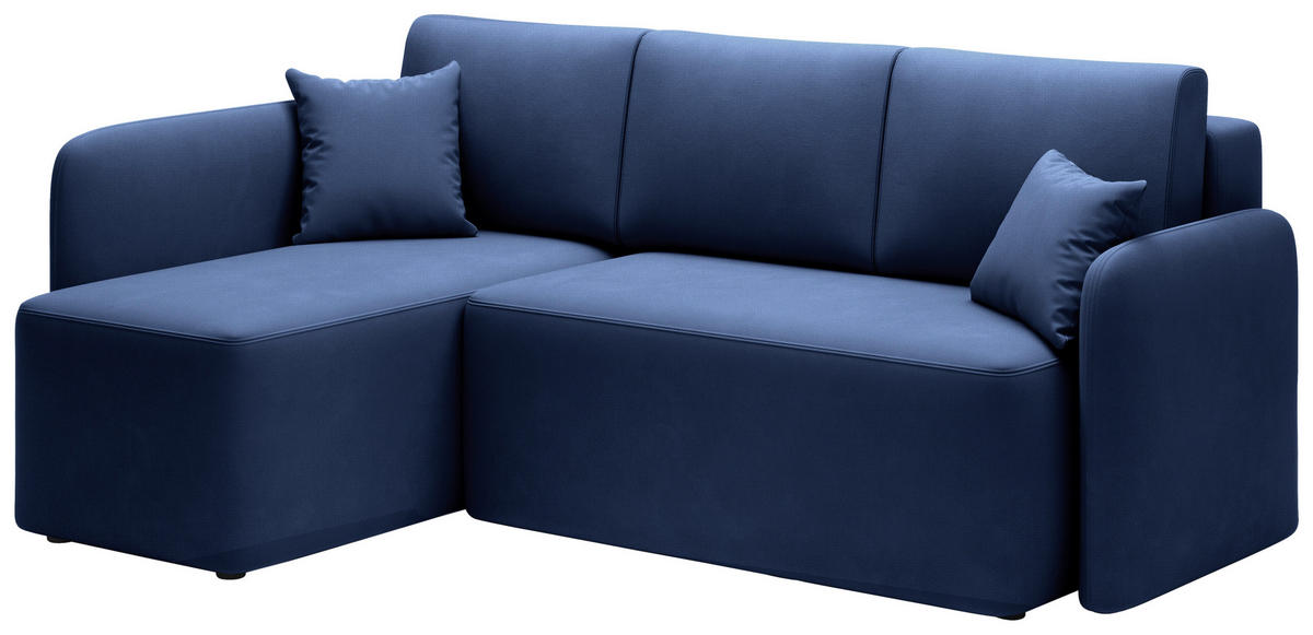 ECKSOFA Plüsch Blau  - Blau/Schwarz, Design, Kunststoff/Textil (150/206cm) - P & B