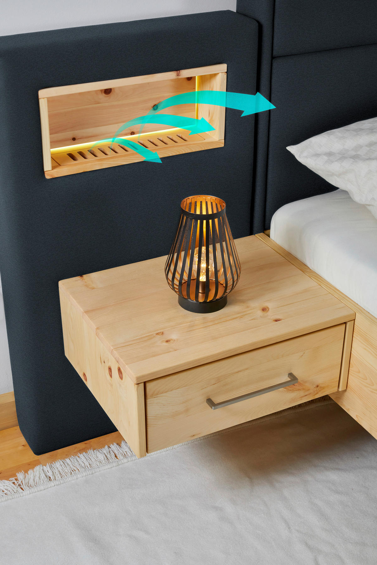 BOXSPRINGBETT 200/200 cm  Eichefarben, Dunkelblau  - Eichefarben/Dunkelblau, Natur, Holz/Textil (200/200cm) - Valnatura