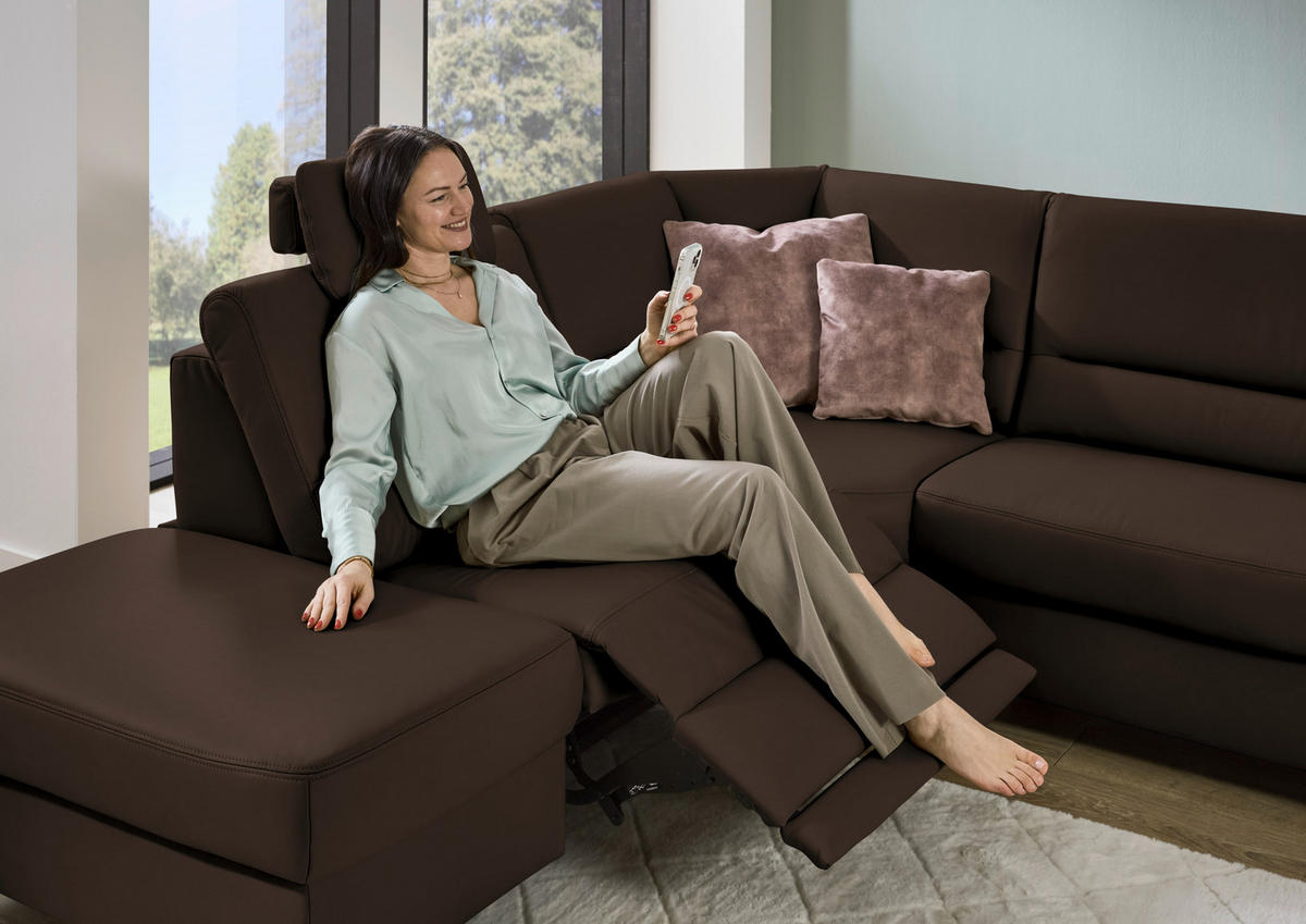 ECKSOFA Echtleder Dunkelbraun  - Dunkelbraun/Schwarz, Konventionell, Leder/Metall (249/290cm) - Beldomo Premium