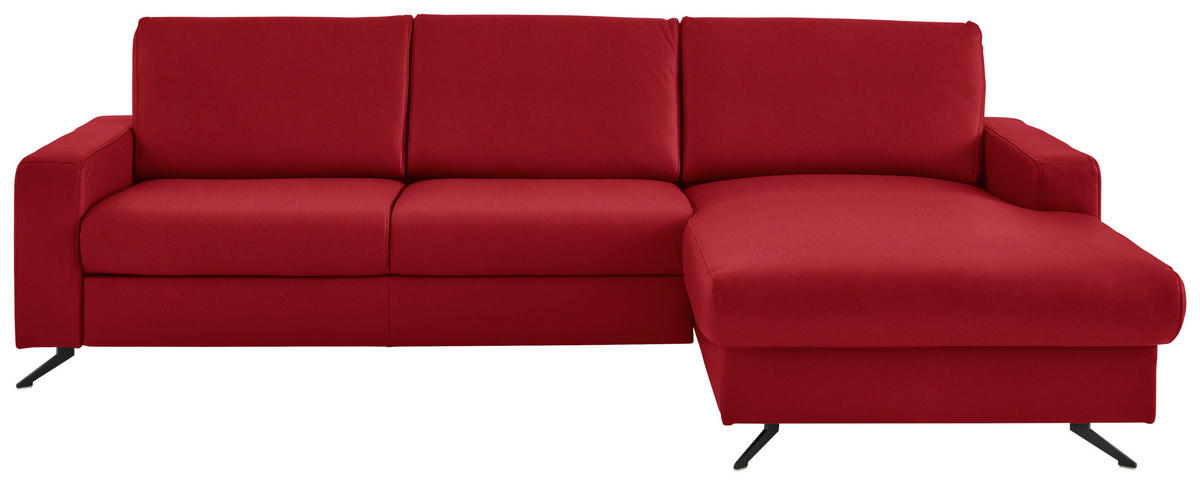 ECKSOFA in Echtleder Rot  - Rot/Schwarz, Design, Leder/Metall (267/165cm) - Beldomo Premium