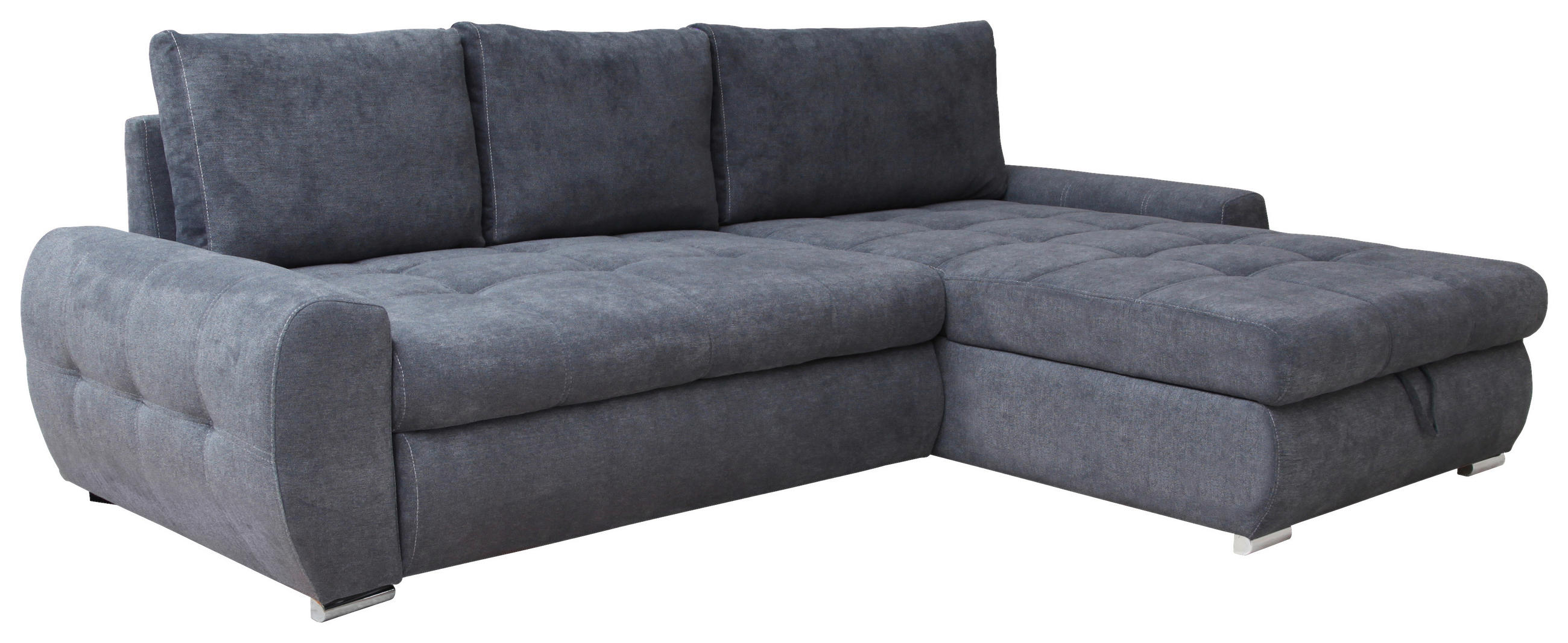 ECKSCHLAFSOFA Velours Grau  inkl. Bettkasten, Schlaffunktion  - Chromfarben/Weiß, Design, Kunststoff/Textil (277/175cm) - Livetastic