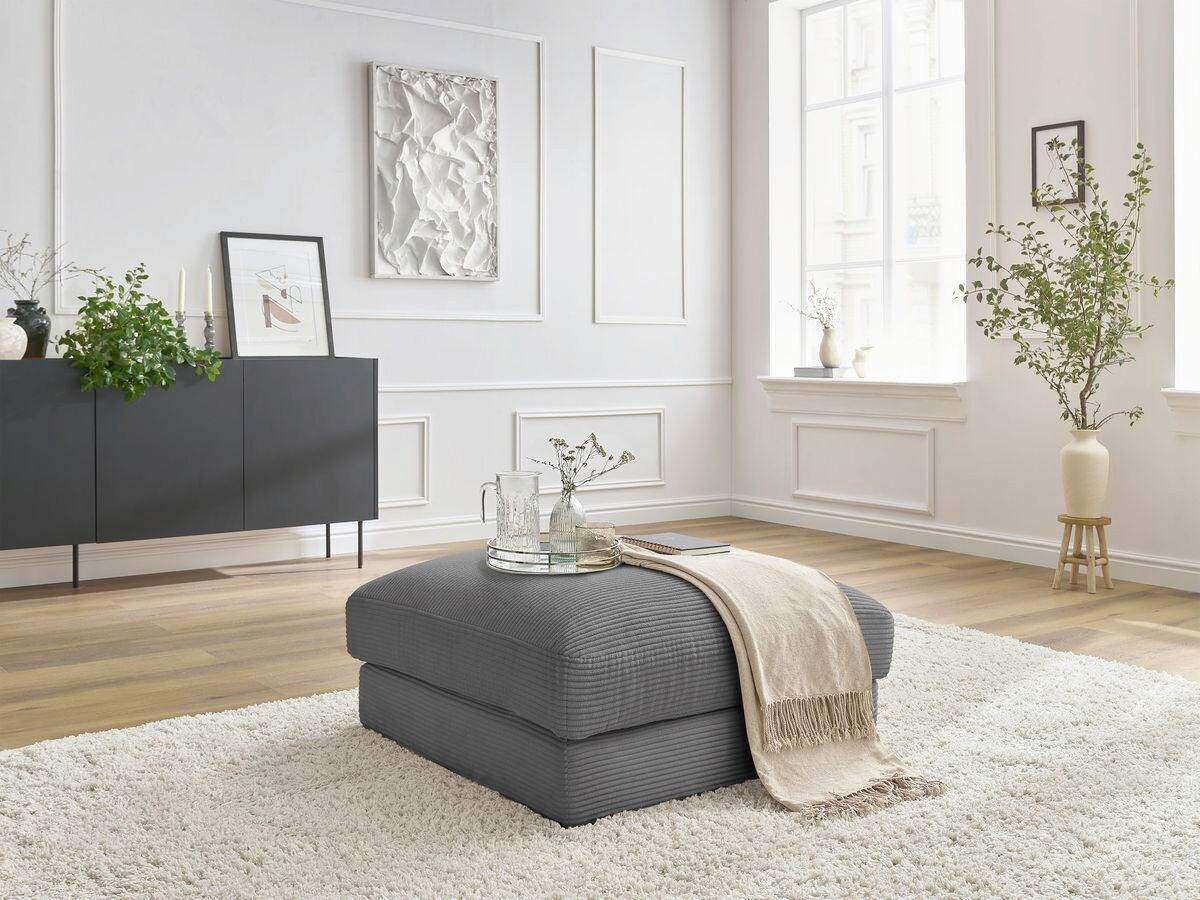 HOCKER LEONARD Cord Dunkelgrau  - Dunkelgrau/Schwarz, MODERN, Kunststoff/Textil (86/43/86cm)