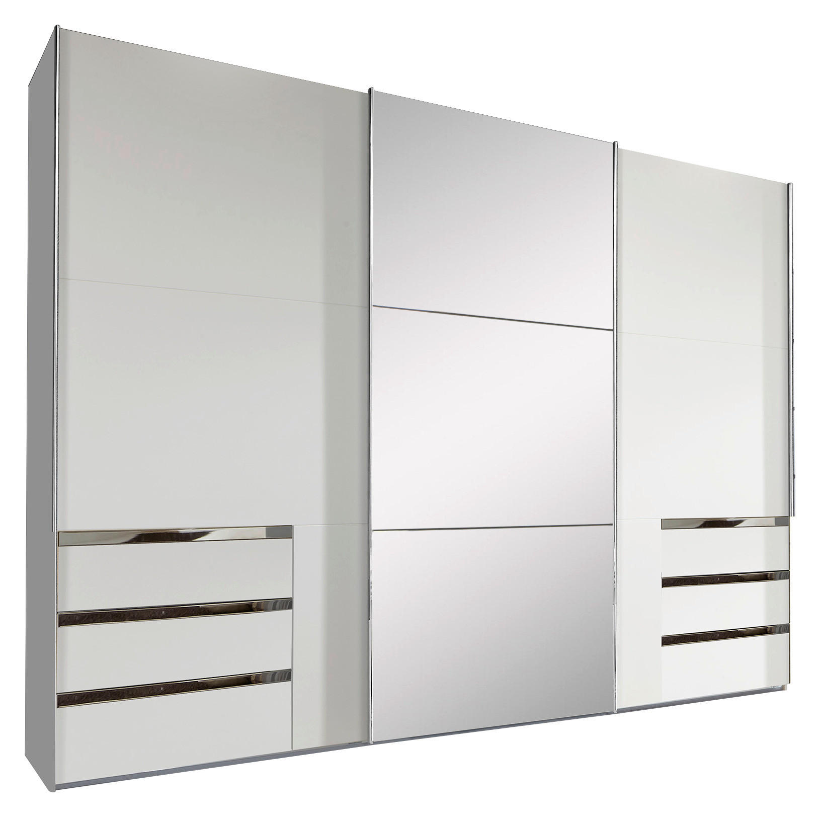 SCHWEBETÜRENSCHRANK in Weiss - Chromfarben/Weiss, Modern, Glas/Holzwerkstoff (300/216/65cm) - MID.YOU