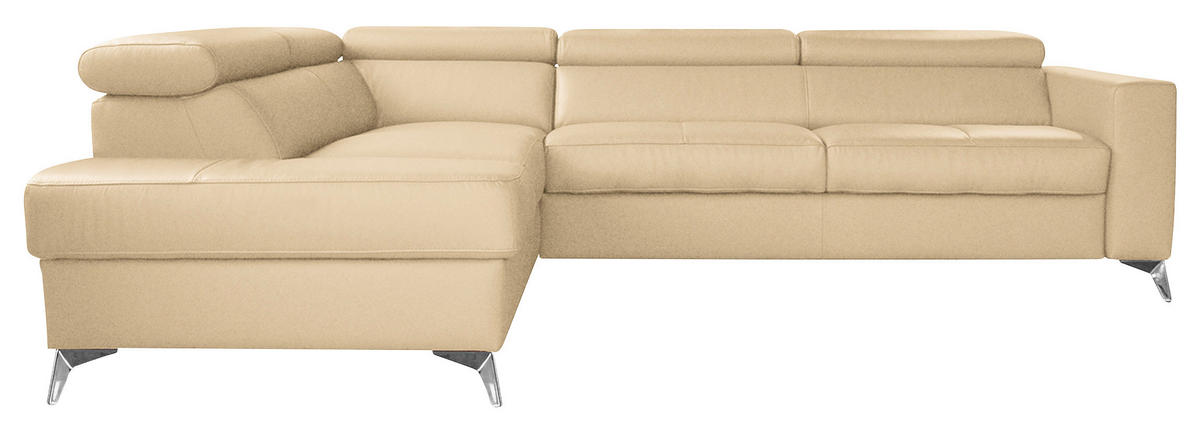 ECKSOFA MONDO Beige Echtleder Lederlook  - Chromfarben/Beige, Design, Leder/Textil (208/286cm) - Livetastic