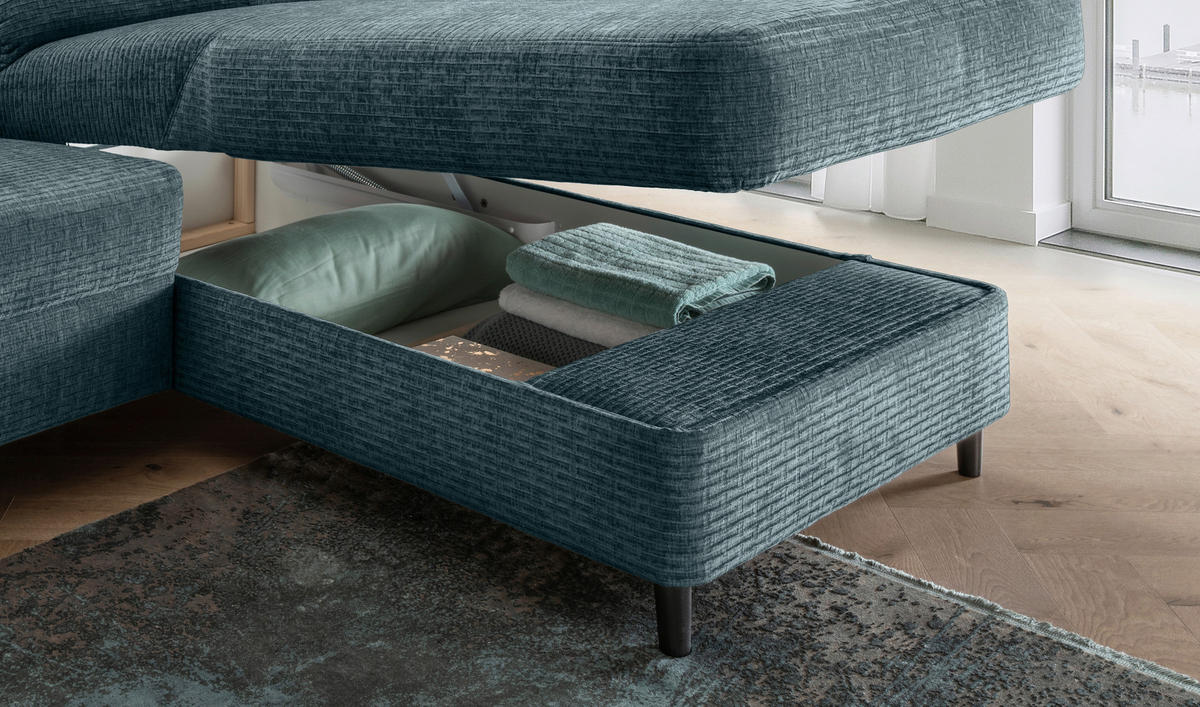 ECKSOFA Blau Mikrofaser  - Blau/Schwarz, MODERN, Holz/Textil (279/176cm) - Livetastic