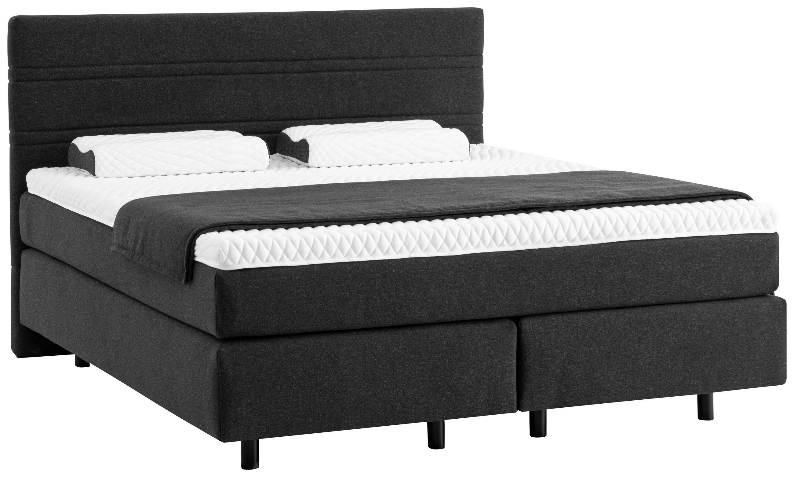 BOXSPRINGBETT 180/200 cm,  in Anthrazit, Matratze, Kissen, Topper, unterschiedliche Matratzenhärtegrade je Bettseite, H2 + H3 = mittel + fest  - Anthrazit/Schwarz, Konventionell, Kunststoff/Textil (180/200cm) - Sembella