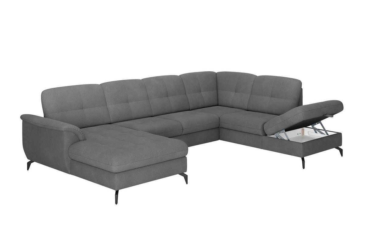 WOHNLANDSCHAFT Grau Flachgewebe  - Schwarz/Grau, MODERN, Textil/Metall (164/319/212cm) - Sit & More