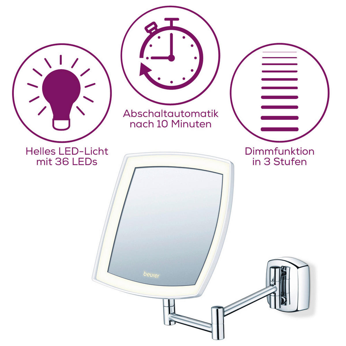 SCHMINKSPIEGEL 24/27/14 cm  - Chromfarben, Basics (24/27/14cm) - Beurer