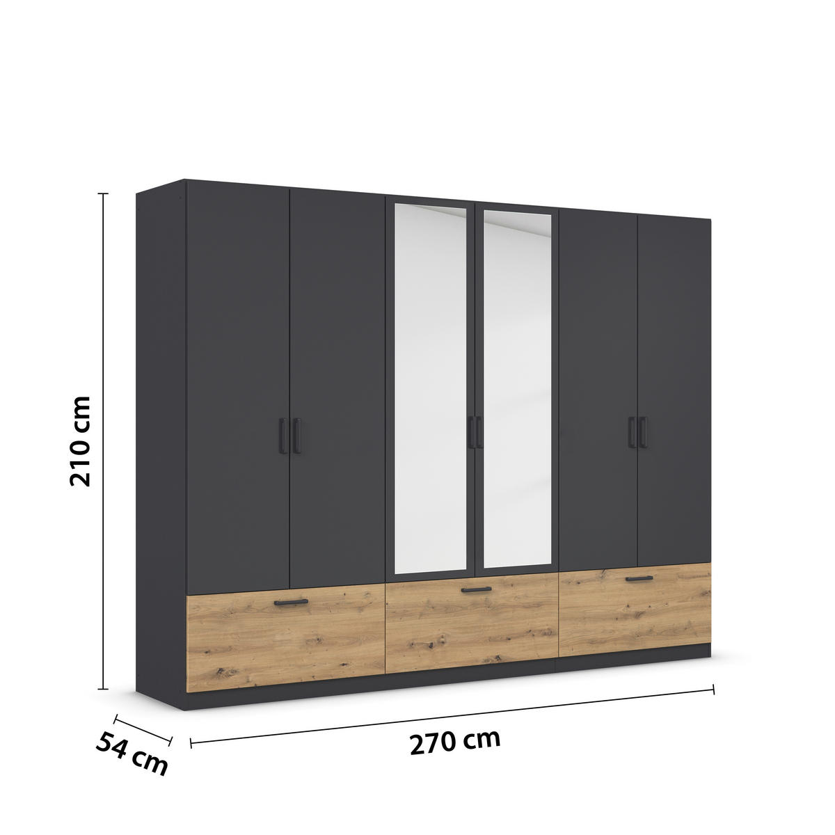 KLEIDERSCHRANK in Grau, Eiche Artisan  - Eiche Artisan/Grau, Basics, Holzwerkstoff/Metall (271/210/54cm) - Boxxx