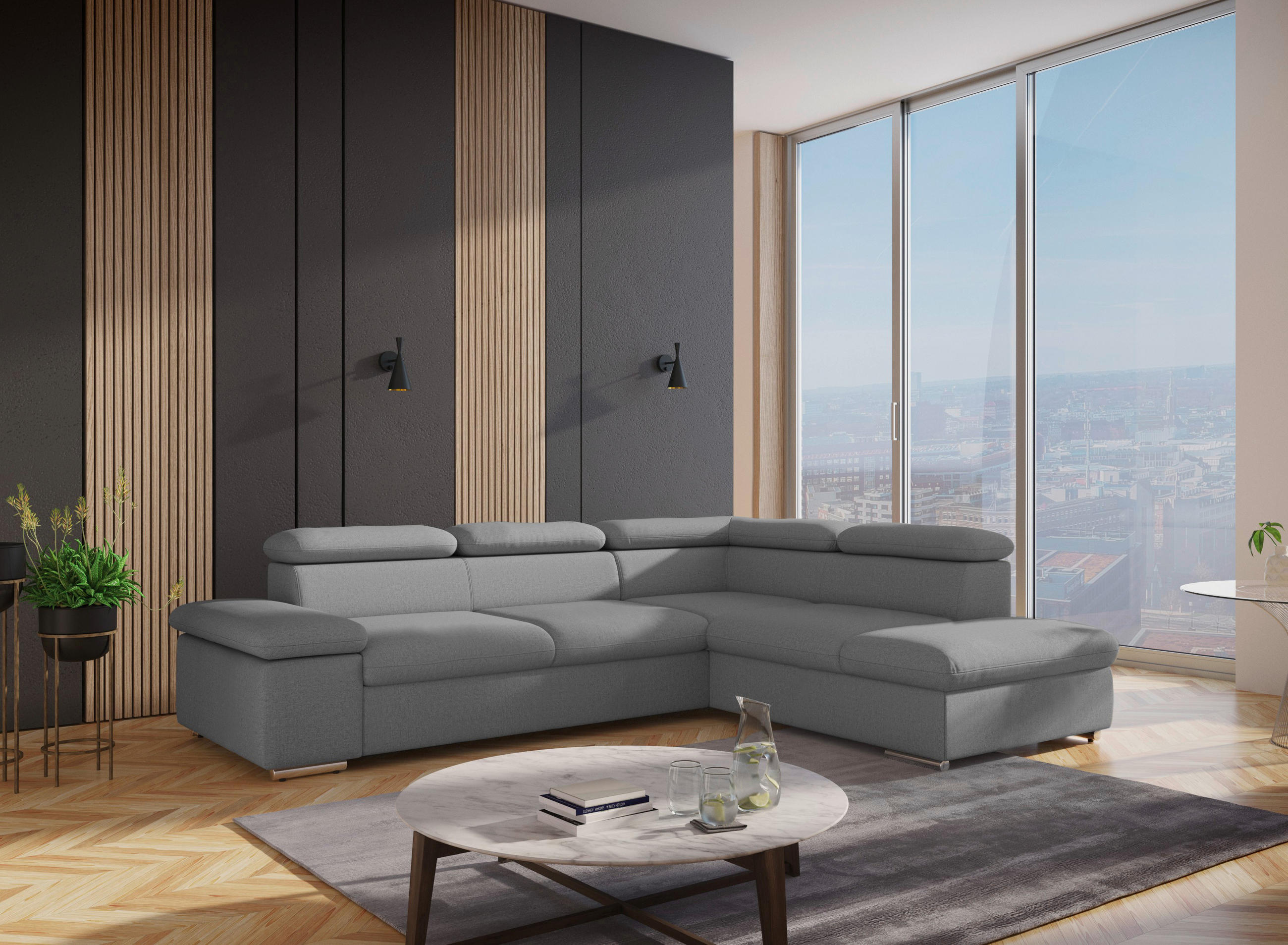 ECKSOFA in Flachgewebe Grau  - Grau, Modern, Textil/Metall (274/228cm) - Sit & More
