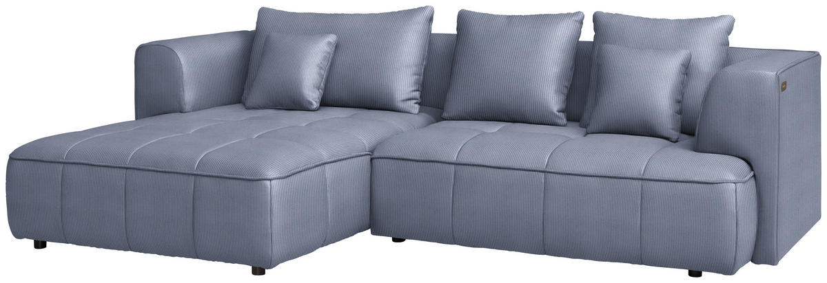 ECKSOFA Feincord Blaugrau  - Blaugrau/Schwarz, Design, Kunststoff/Textil (188/288cm) - Welnova